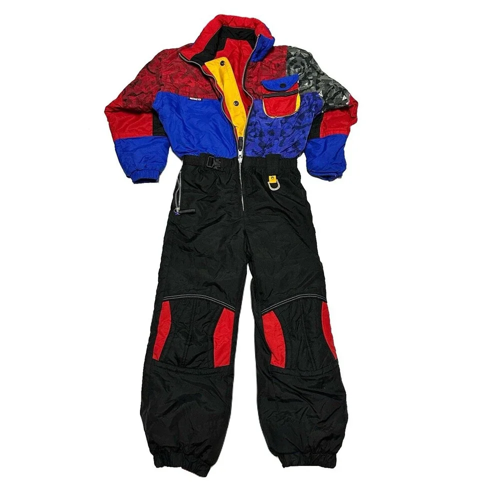 80s Vintage Obermeyer Kids Size 7 Retro One Piece Reversible Snowsuit Snow Bib